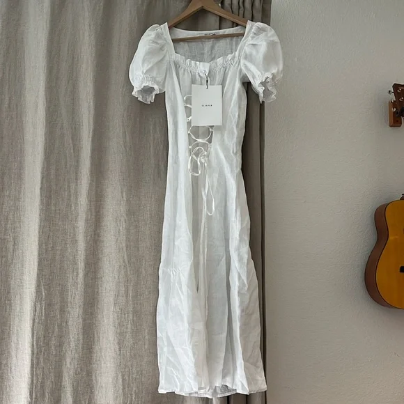 knee length dresses for ladies Linen white dress main image 1